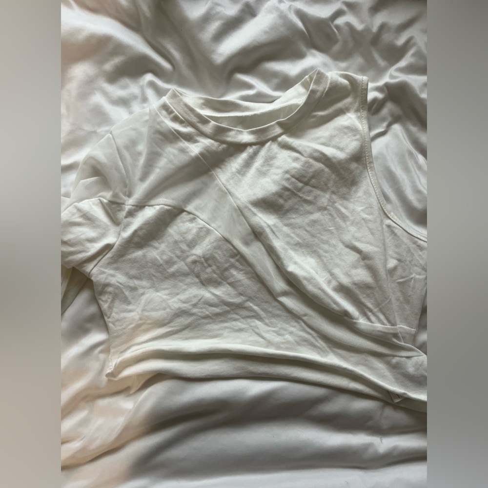 white cut out one sleeve top